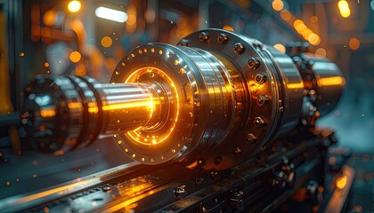 Close Up of Large Metal Component on a Metal Track with Orange Sparkles