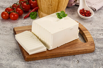 Soft Feta cheese piece with cut