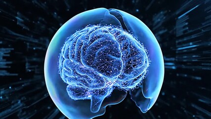 AI neural network brain with rotating shield locks in virtual cyberspace   - Powered by Adobe