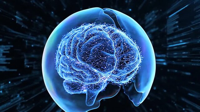 AI neural network brain with rotating shield locks in virtual cyberspace  