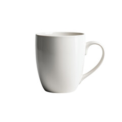 Simple White Ceramic Mug with Curved Handle on Black Background clean isolated on a transparent background