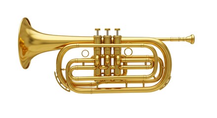 Naklejka premium Gleaming Golden Cornet Brass Musical Instrument Isolated on White Background.