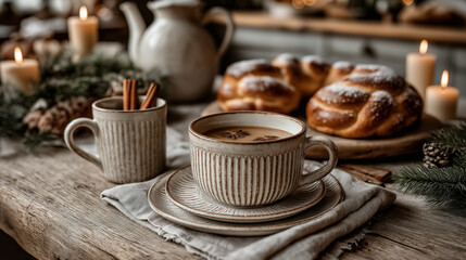 Festive Christmas Table With Hot Drinks