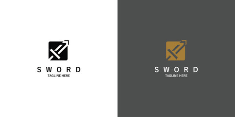 Simple sword logo design with unique concept premium vector