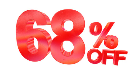 3D 68 percent off sale typography with dark red metallic style and rainbow effect isolated on a transparent background. Visual element for promotions and graphic design. © Thanh