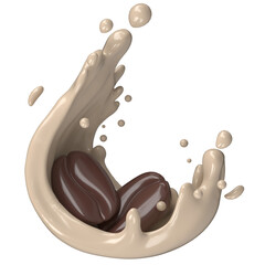3D coffee beans milk splash drink icon design
