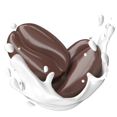 3D coffee beans milk splash caffeine drink icon