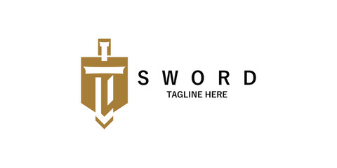 Simple sword logo design with unique concept premium vector