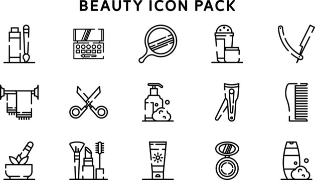 Modern Line Art Icons Featuring Various Beauty and Self-Care Items - Powered by Adobe