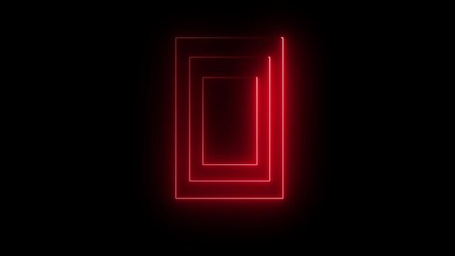 Glowing looping pentagonal neon square frame effect, black background. Neon rectangle frame icon animated. red color neon glowing square concept.4k ...