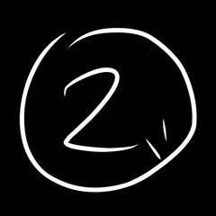 Hand-drawn white number 2 inside a circle on a black background, symbolizing milestone, achievement, score, anniversary, or celebration. Great for design and events.
