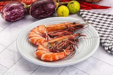 Boiled big king tiger prawn