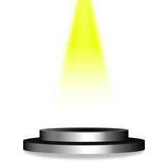 black glossy stage podium lit by yellow spotlights