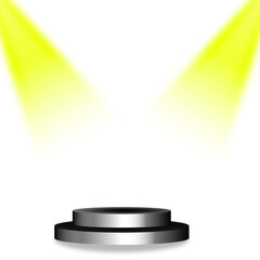 black glossy stage podium lit by yellow spotlights