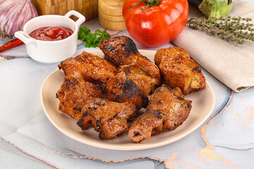 Grilled pork neck meat shashlik