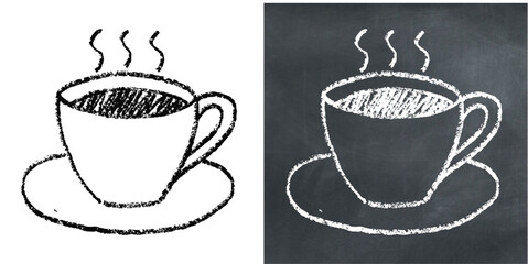 Chalk hand-drawn coffee cup vector. Perfect for cafes, restaurants, and beverage themes. It captures a raw, sketchy feel with a textured aesthetic, ideal for designs with a creative, urban vibe.