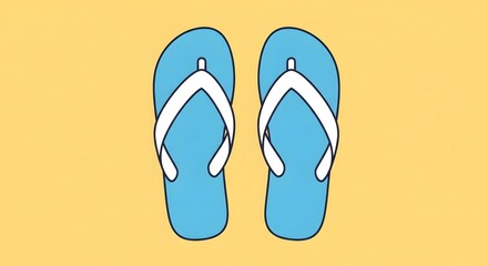 Pair of Blue Flip Flops on a Yellow Background.