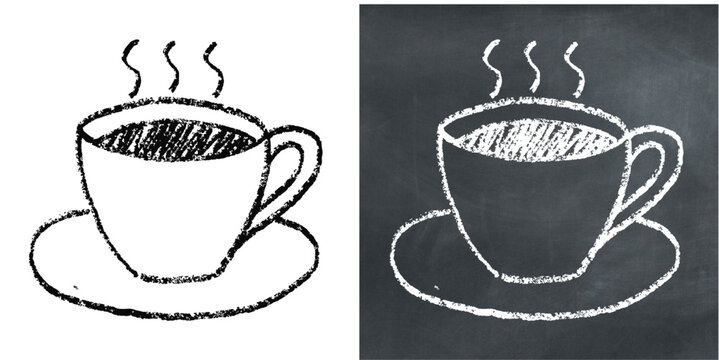 Chalk hand-drawn coffee cup vector. Perfect for cafes, restaurants, and beverage themes. It captures a raw, sketchy feel with a textured aesthetic, ideal for designs with a creative, urban vibe.