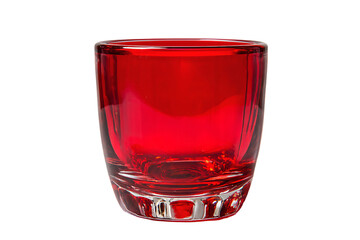 a red glass with a white background
