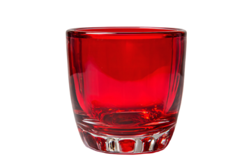 a red glass with a white background