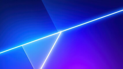 Futuristic composition of glowing geometric shapes in blue and purple gradients.