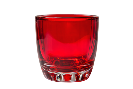 a red glass with a white background