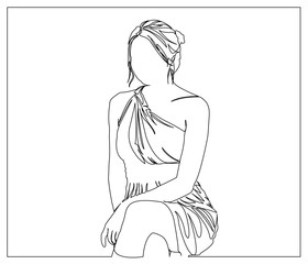 Continuous line drawing of a Young Beautiful lady with beautiful dress. Single line illustration of a Young Beautiful Lady. Illustration, World Women Day Concept. Editable outline.