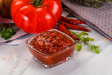 Salsa dip with chili and tomato