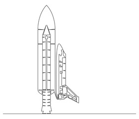 Continuous line drawing of a Space Shuttle. Single line illustration of a Space Shuttle. Illustration, World Space Day Concept. Editable outline
