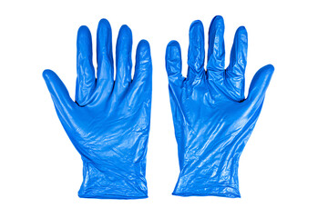 a pair of blue gloves on a white background