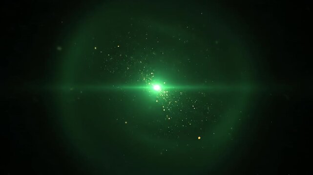 Seamlessly looping video featuring pulsating, ethereal green and gold light flares gently expanding and receding on a dark, mysterious background magic, presentation, fluid