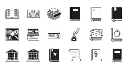 Collection of Education and Library Icons for Learning and Knowledge.