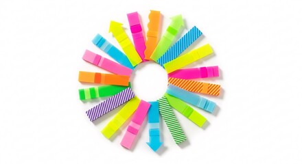 Obraz premium Vibrant sticky tabs arranged in a circle, perfect for organizing notes and ideas.