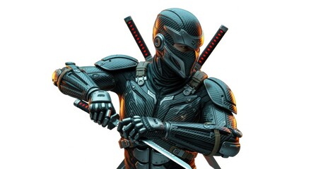 Futuristic Cyborg Ninja Assassin with Katana Swords