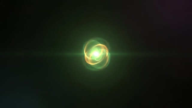 Seamlessly looping video featuring pulsating, ethereal green and gold light flares gently expanding and receding on a dark, mysterious background presentation, growth, dark mysterious background