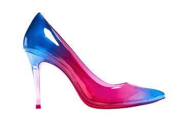 a pair of blue and pink high heels