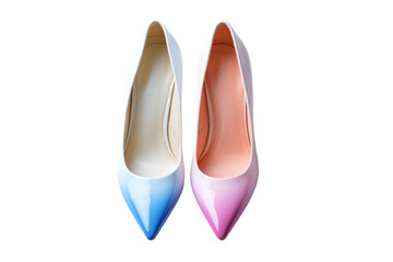 a pair of women's shoes with a pink and blue heel