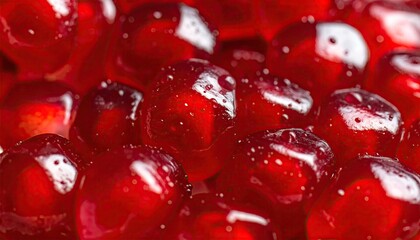 Close Up Shot of Fresh Pomegranate Seeds with Red Hues and Glossy Texture Detailed Macro View