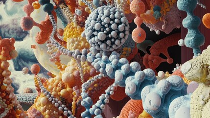 Abstract colorful organic shapes in intricate biological form design