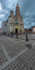 Temple of Saint Anthony of Padua in Aguascalientes, Mexico at Dusk. Iconic Catholic Church in Aguascalientes, masterpiece of Refugio Reyes Rivas.