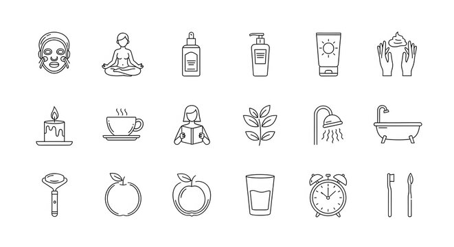 Wellness and Self Care Icons Collection for Health and Beauty.