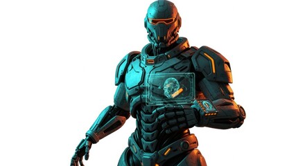 Futuristic Cyborg Soldier with a Holographic Interface