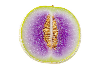 a half of a melon with a purple center