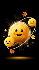 Naklejka premium AI Generated 3D Happy Smiley Spheres Orbiting a Globe