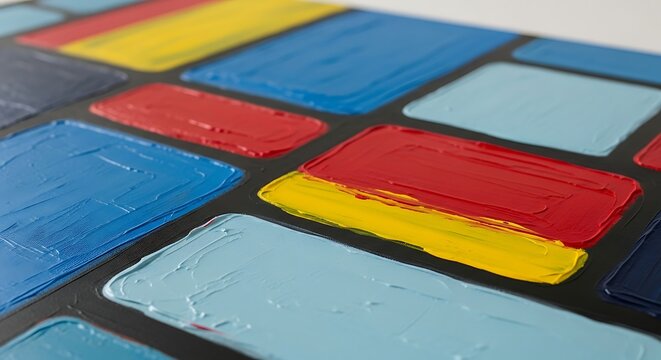 Abstract Artistic Composition with Bold Rectangular Color Blocks and Textures