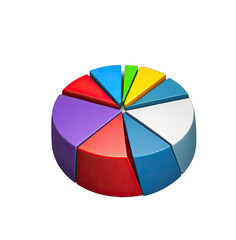 Obraz premium A 3D pie chart with eight colorful segments
