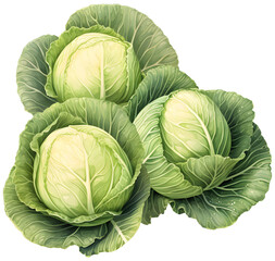 Fototapeta premium illustration of head of green cabbage isolated background