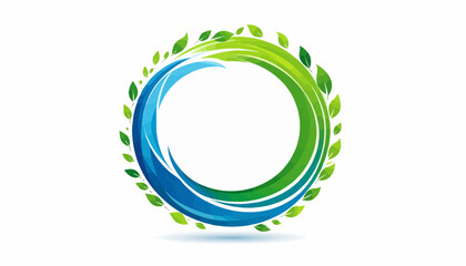 Green and Blue Swirl Circle with Leaves.