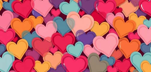 Vibrant, seamless pattern of overlapping hearts in various colors and sizes,  gift,  print
