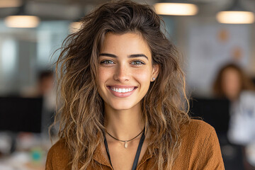 Smiling woman shows clean skin and teeth in natural light , perfect for healthcare or beauty product photography.